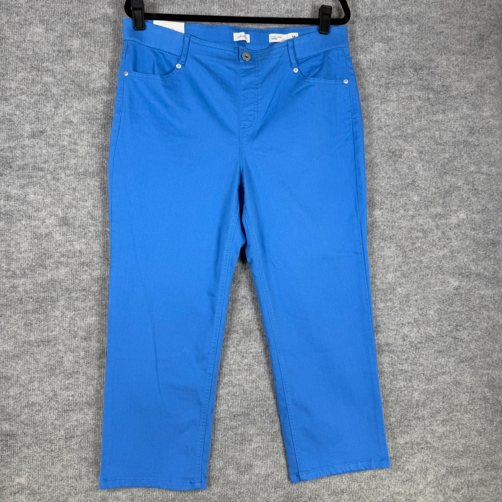 J. Jill Size-14 Womens Denim High Rise Cropped Pants Cyan Blue Pull On